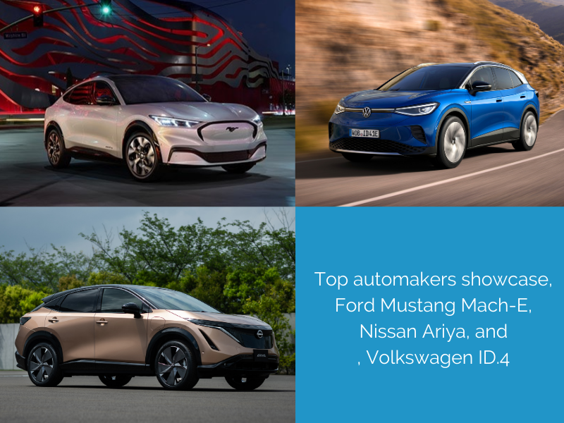 Top automakers showcase Nissan Ariya, Ford Mustang Mach-E, and Volkswagen ID.4