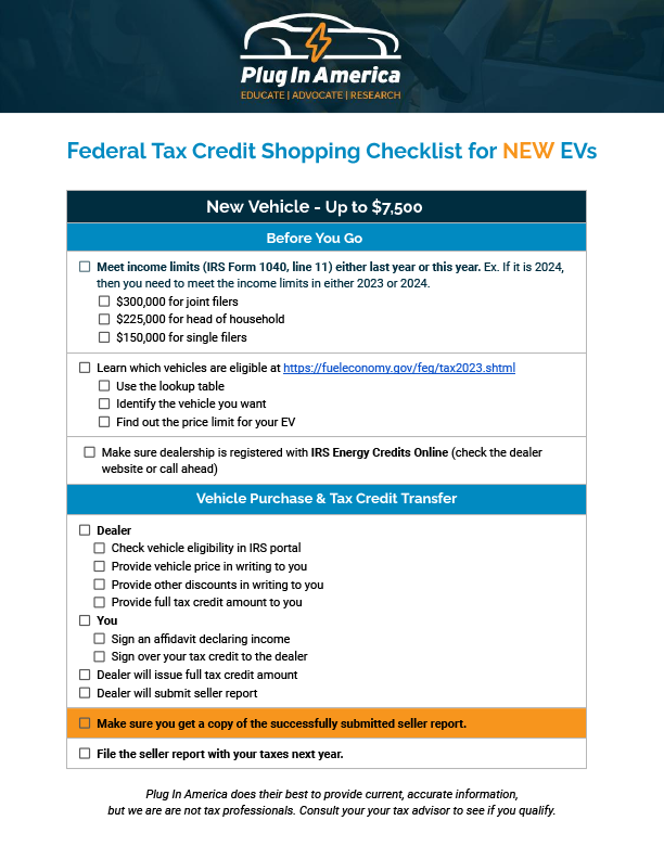 2024 &amp; 2025 New EV Tax Credits (IRC 30D) - Plug In America