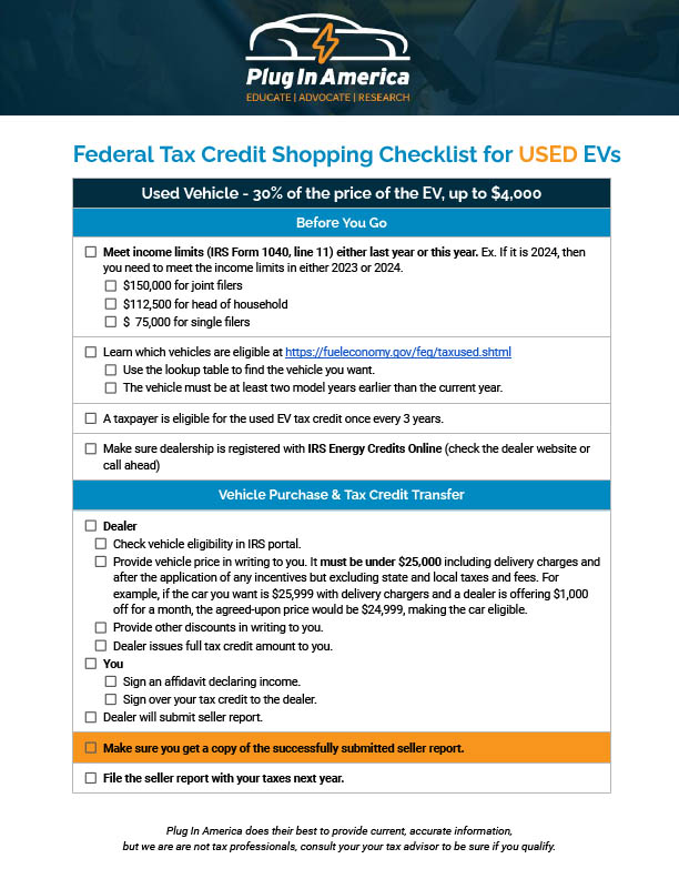 2024 &amp; 2025 Used EV Tax Credit (IRC 25E) - Plug In America