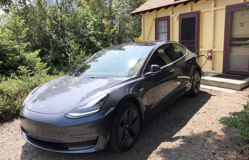 tesla charging at cabin