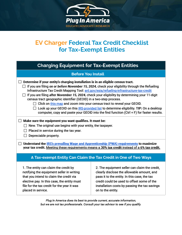 Federal Tax Credits for EV Charging Infrastructure (30C) - Plug In America