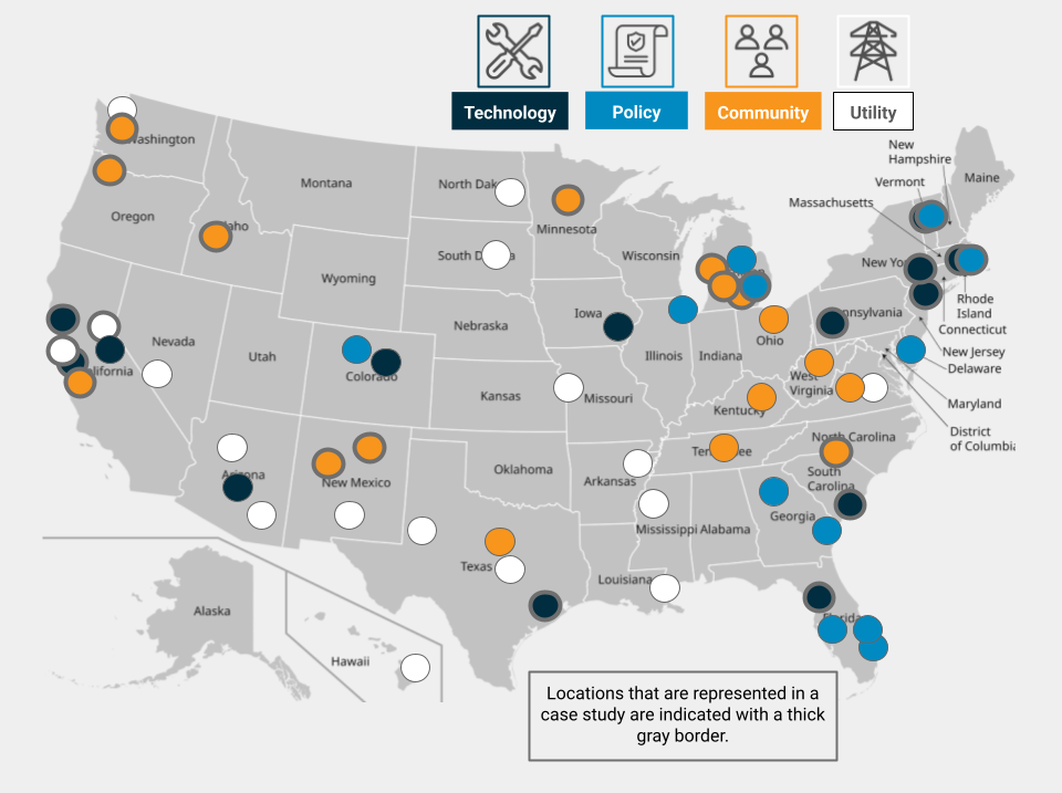 Map of US with dots where MFH charging solutions are located